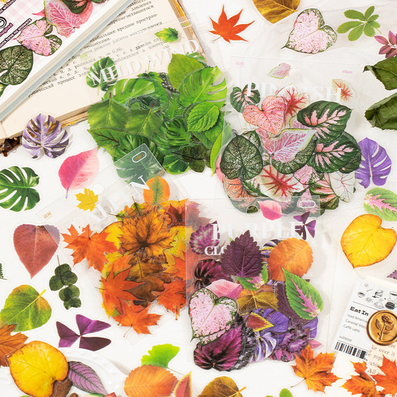 40 Pcs Seasonal Leaf PET Stickers ESSZM