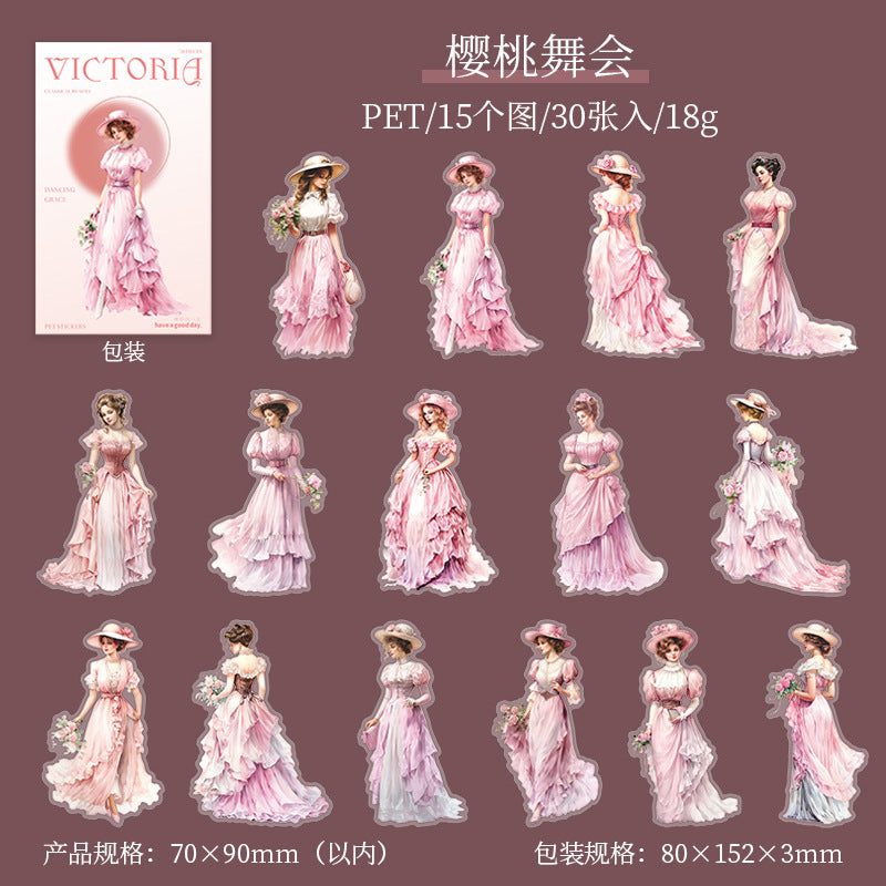 30 Pcs PET Vintage Lady Stickers GDJR