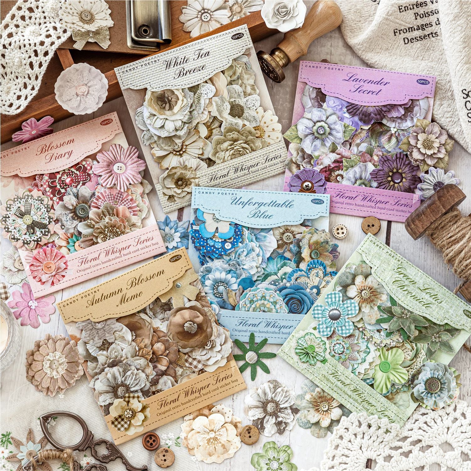 50 Pcs Vintage Flower Stickers JYHX