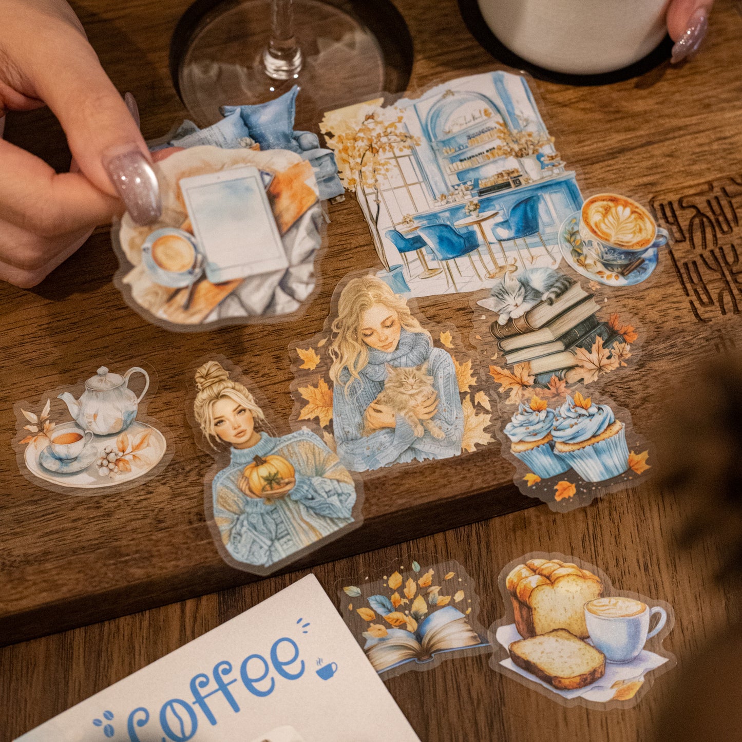 20 Pcs Autumn Coffee PET Stickers YKFSG