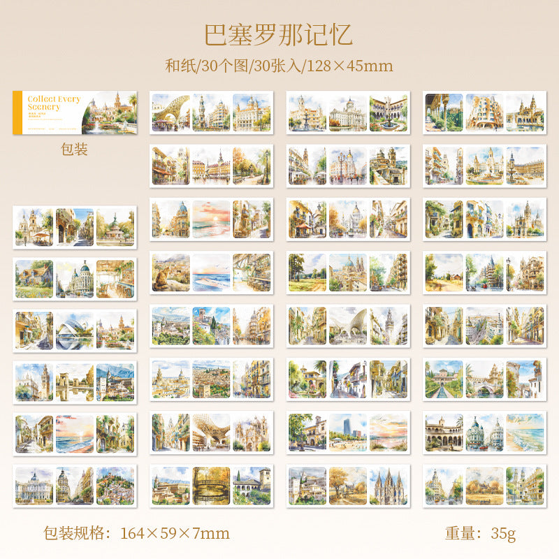 30 Pcs Travel Landscape Washi Stickers Book SJYDFJ