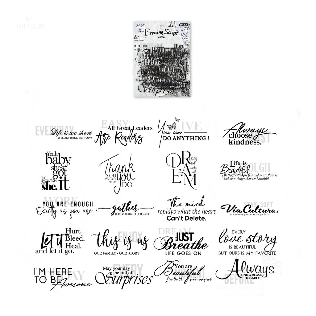 40 Pcs Vintage Typography Quotes PET Stickers - Breeze Notes
