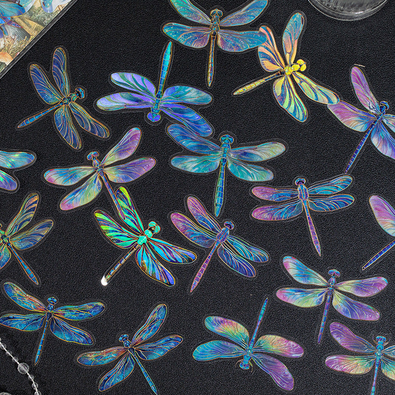20 Pcs Holographic Dragonfly PET Stickers QTPP