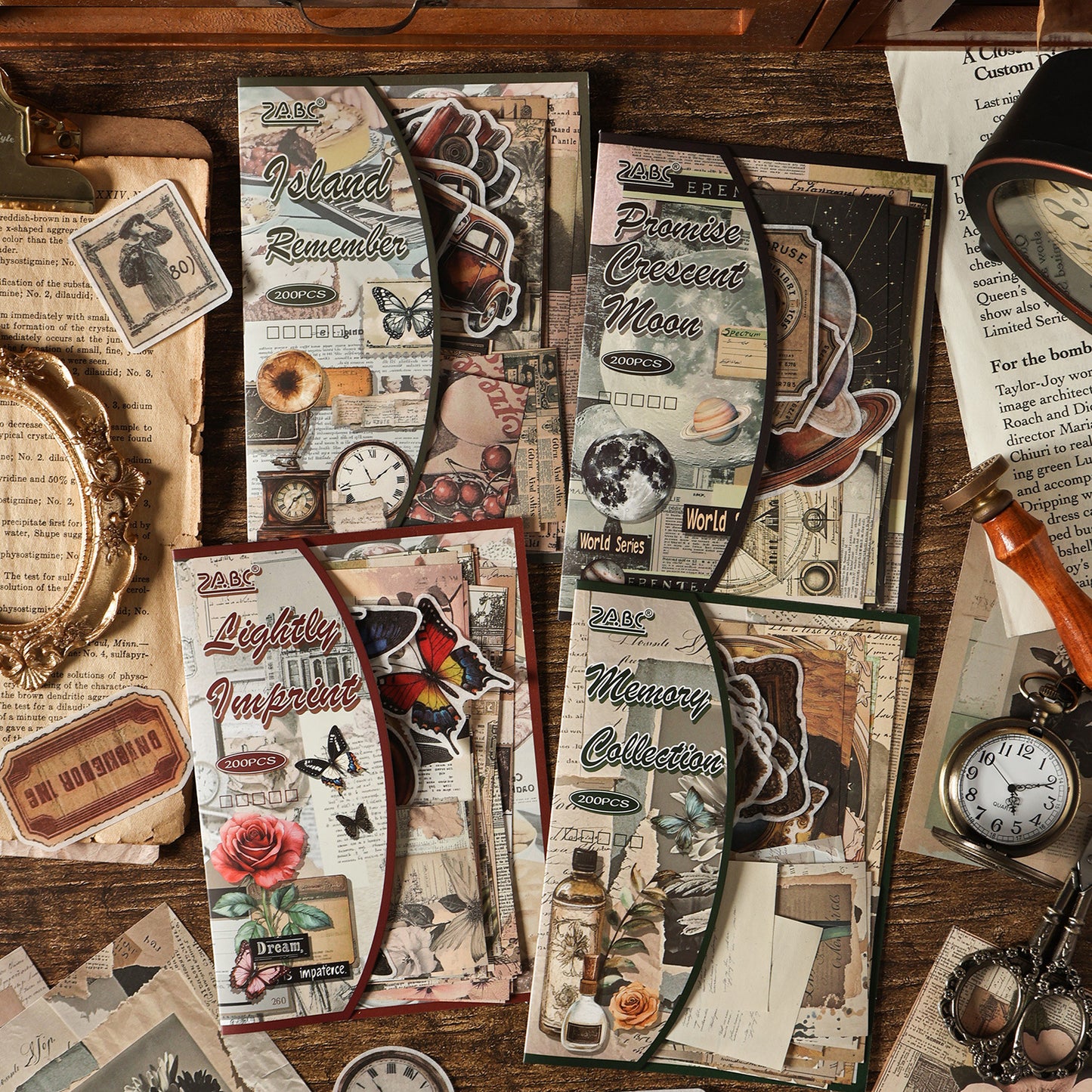 200 Pcs Vintage Junk Journal Stickers and Paper Kit for Starter YXMX
