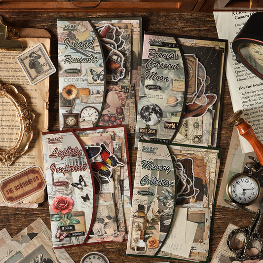 200 Pcs Vintage Junk Journal Stickers and Paper Kit for Starter YXMX