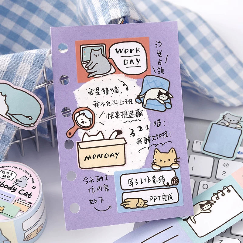 Kawaii Cozy Pets Writable Die-Cut Memo Tape - Relaxed Kitty
