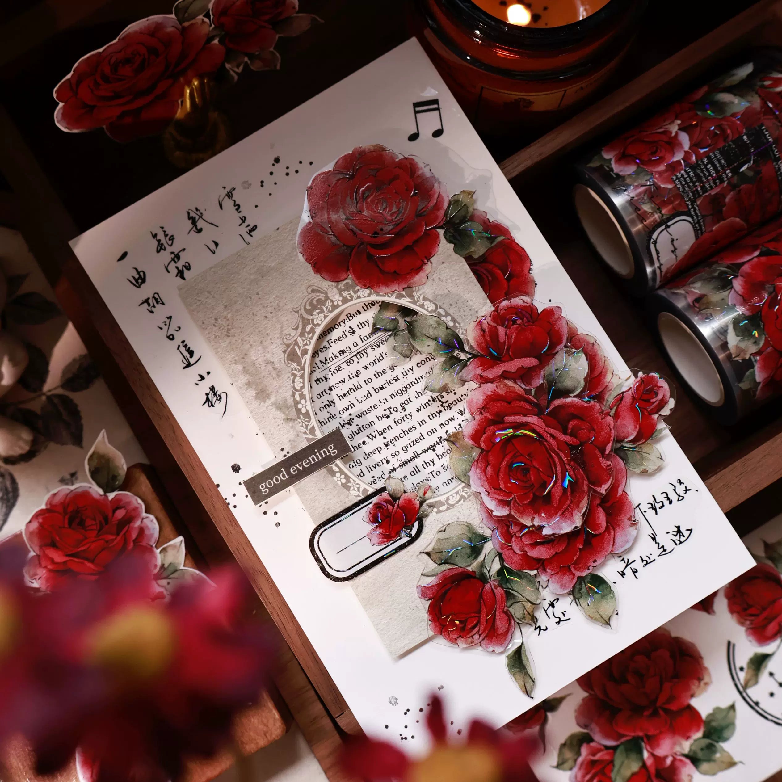 Floral Decorative Tape Rolls- Vintage Crimson
