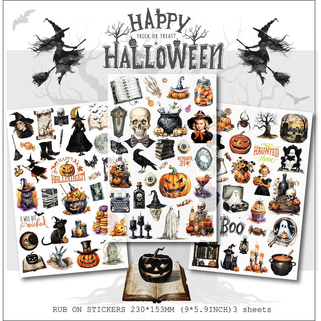 3 Sheets Rub on Stickers - Halloween