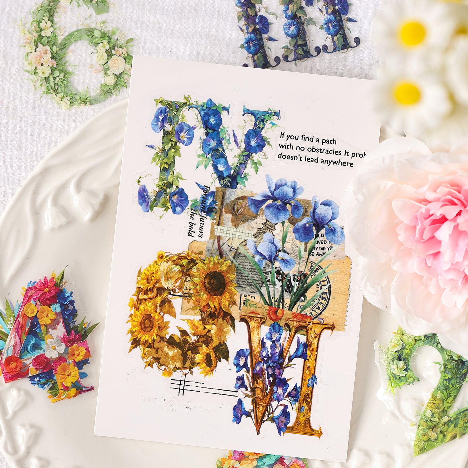 1 Roll Floral Letter Number PET Stickers Tape SZMM