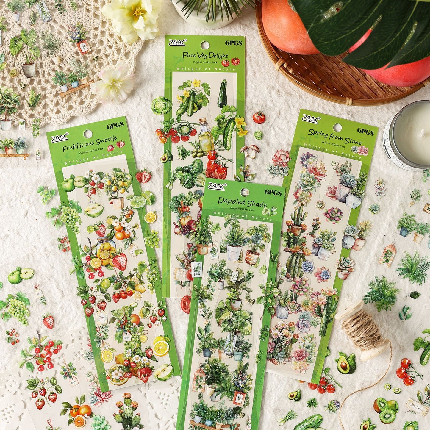 6 Sheets Vegetable Fruit PET Stickers ZRSG