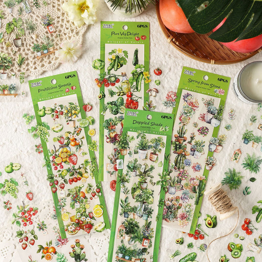 6 Sheets Vegetable Fruit PET Stickers ZRSG