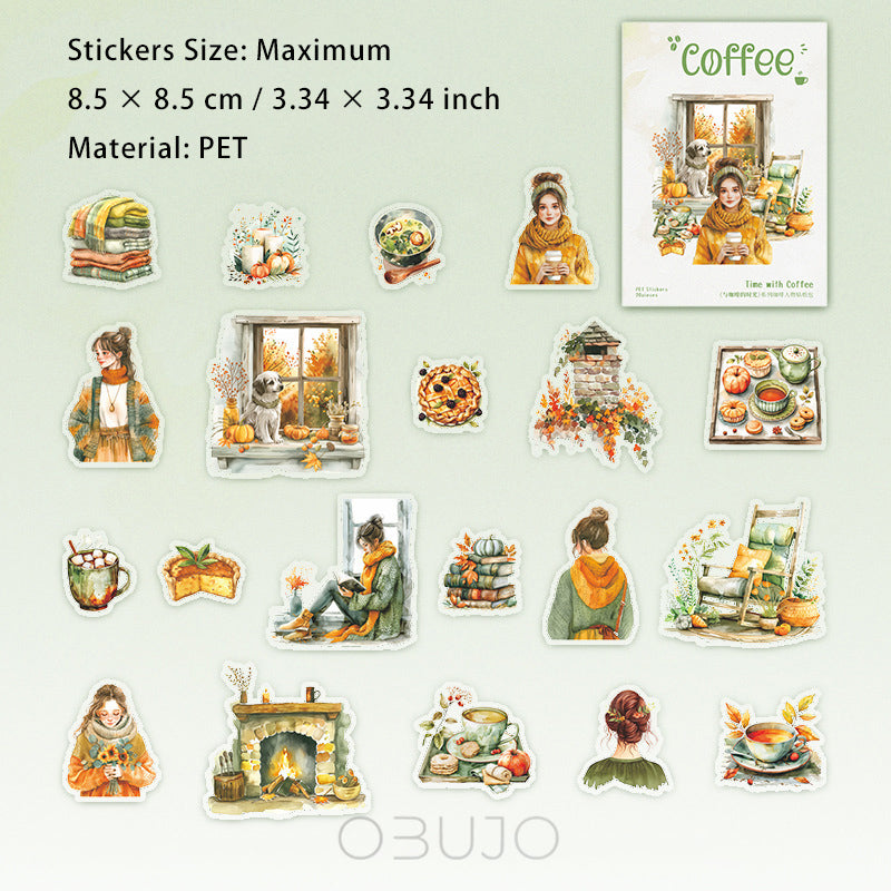 20 Pcs Autumn Coffee PET Stickers YKFSG