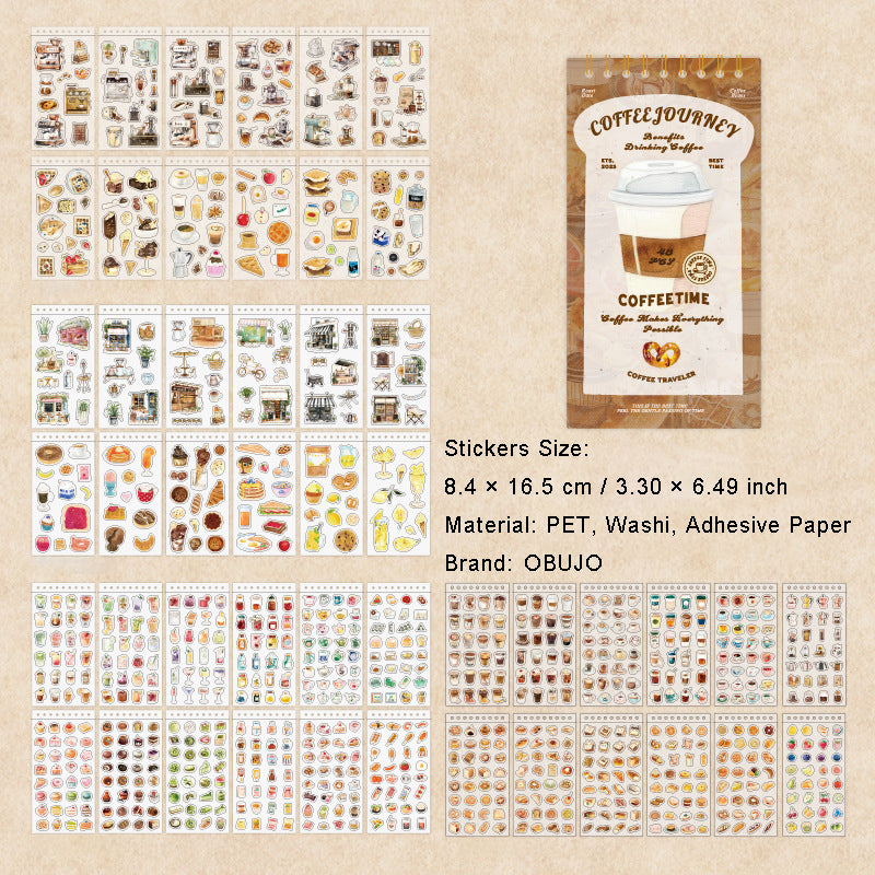 48 Sheets Coffee Theme Planner Stickers Book JRYHKF