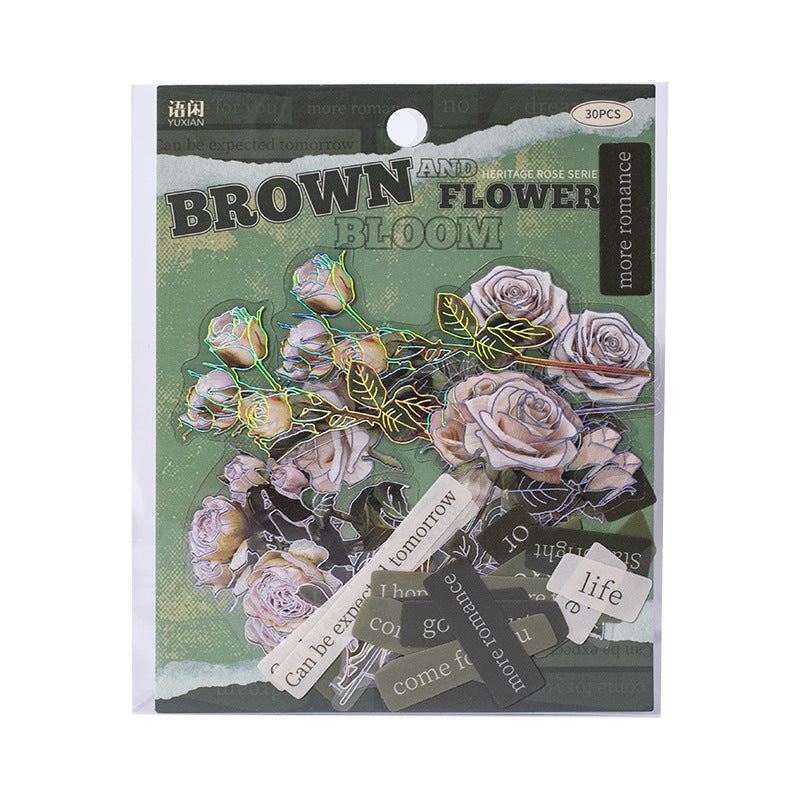 30 Pcs Rose and Word PET Stickers GJMG