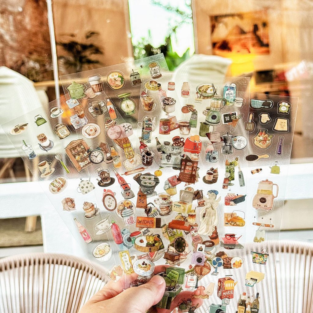 4 Pcs Vintage Cozy Grocery Cafe Stickers - Gourmet Alliance