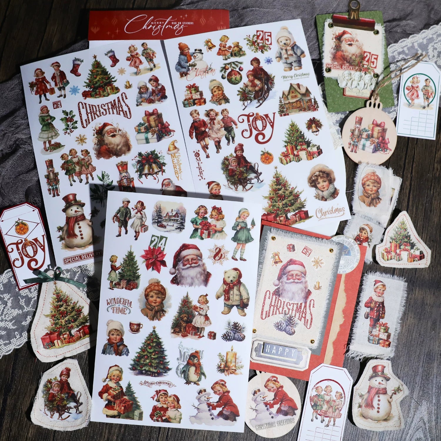 3 Sheets Rub on Stickers - Christmas Santa