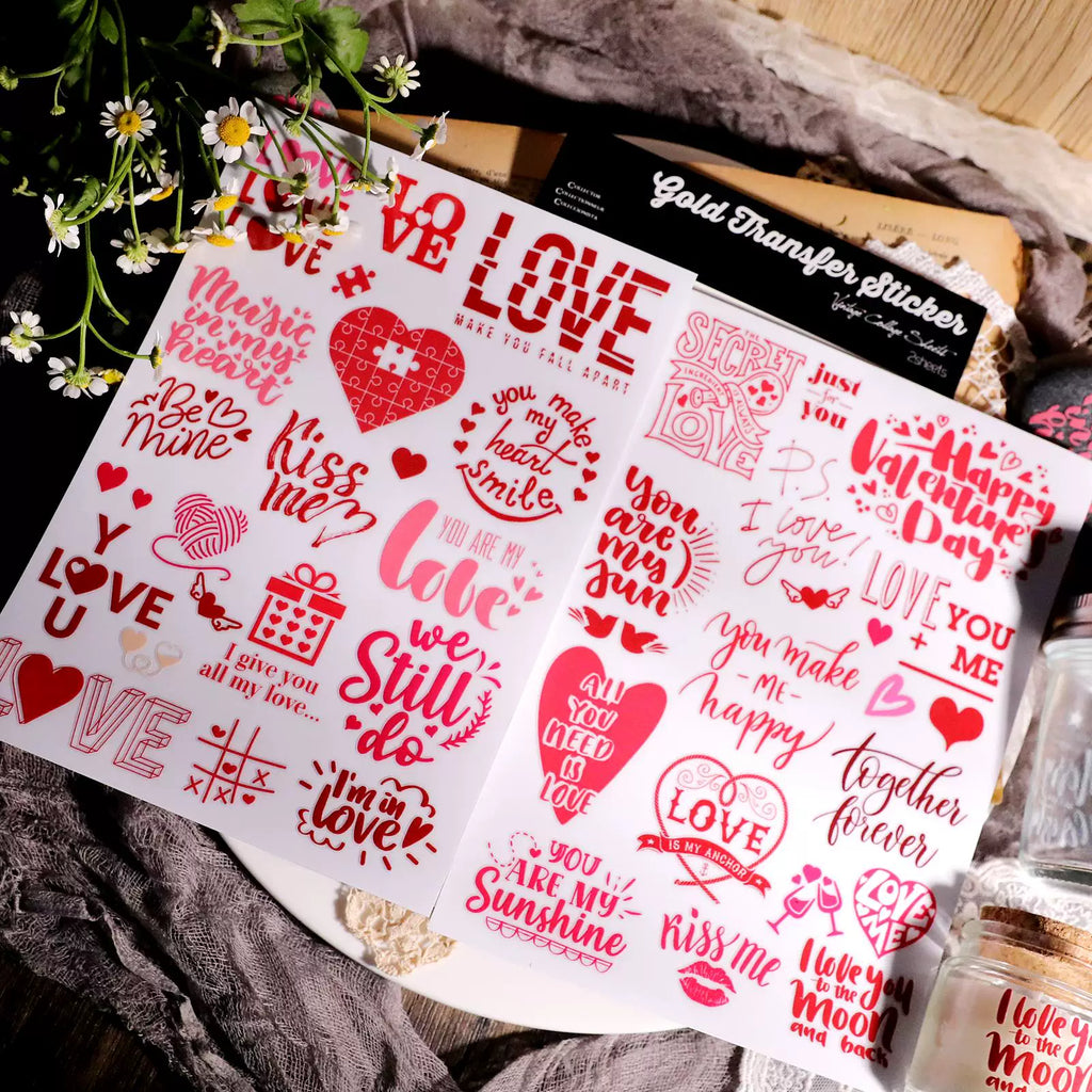 2 Sheets Waterproof Rub on Stickers - Valentine's Day TZ09