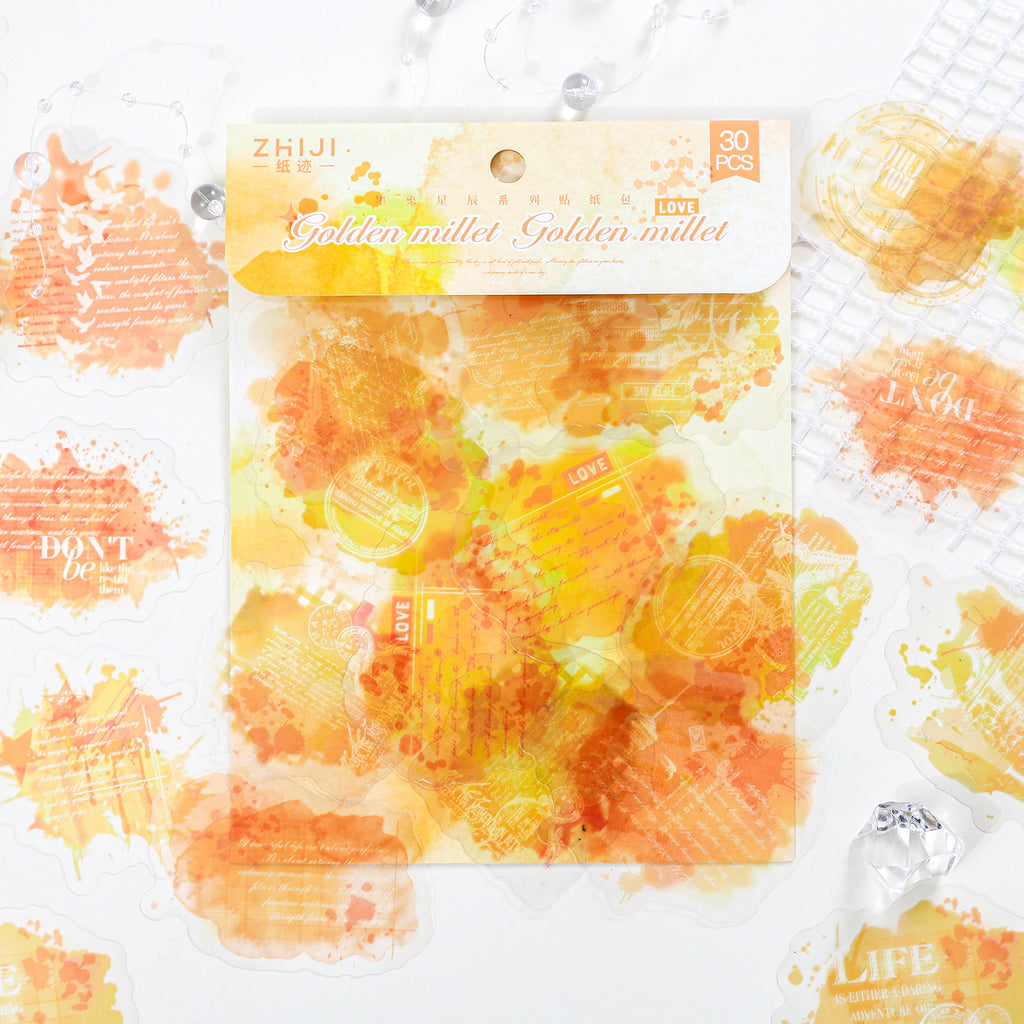 30 Pcs Watercolor Words PET Stickers MRXC