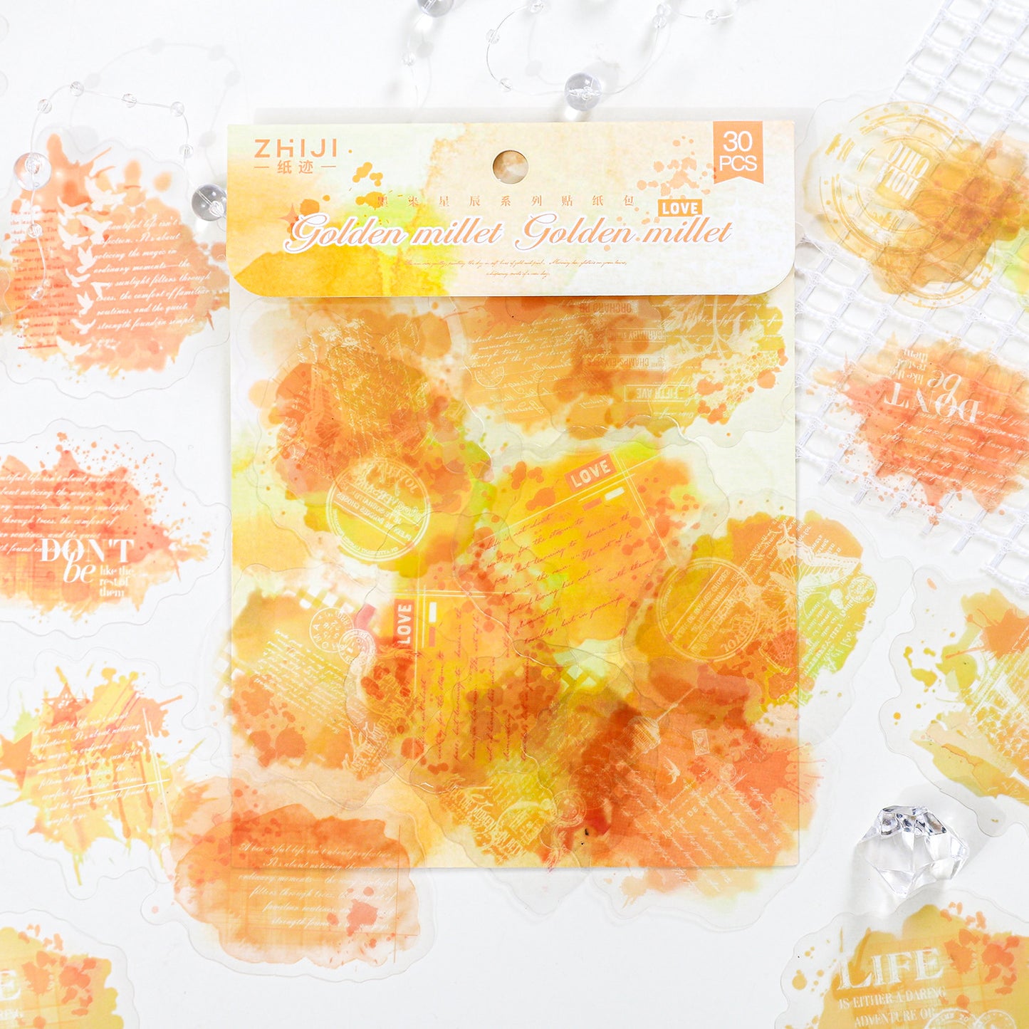 30 Pcs Watercolor Words PET Stickers MRXC