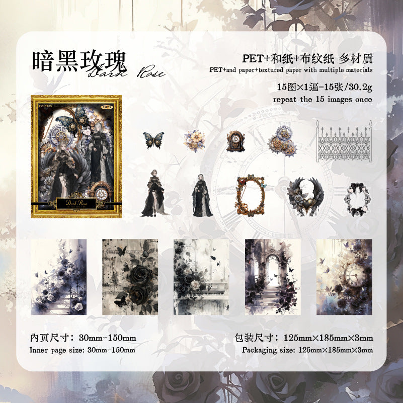 15 Pcs Paper and PET Stickers Mix Material MLMG