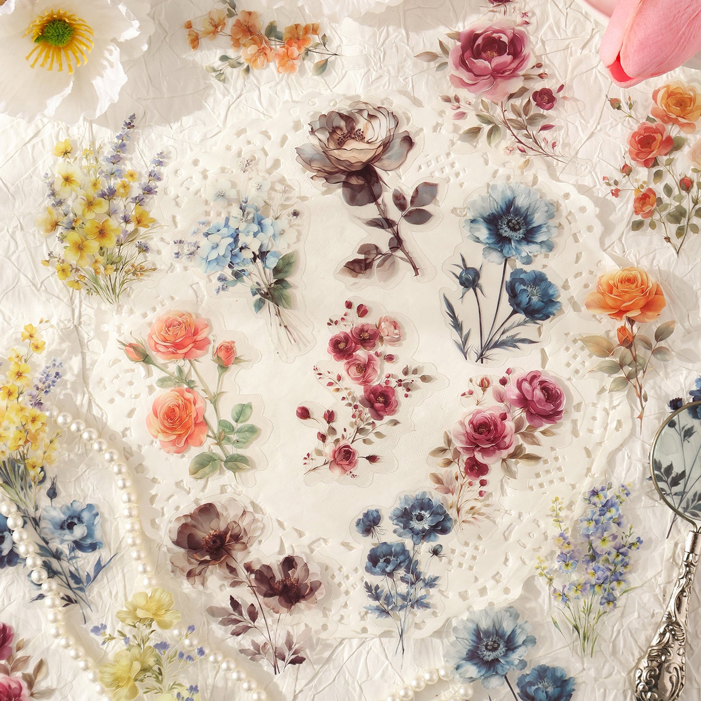 30 Pcs Watercolor Flower PET Stickers LBHY