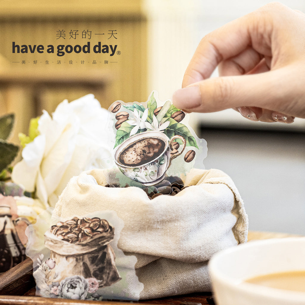 30 Pcs Coffee Theme PET Stickers LMKFG