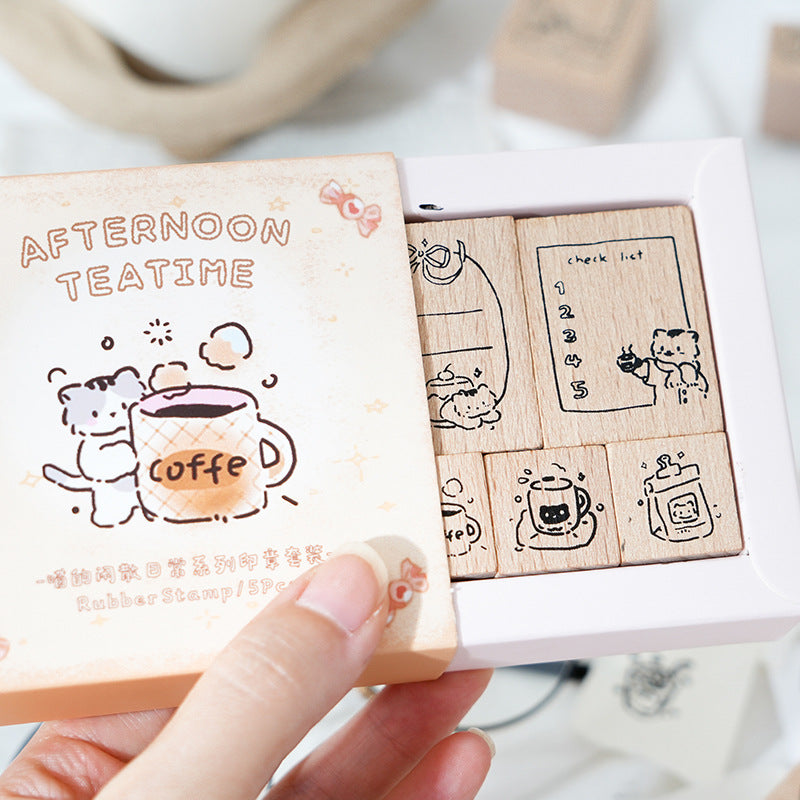 2 Pcs Cat Theme Wooden Stamp Set MXSRC