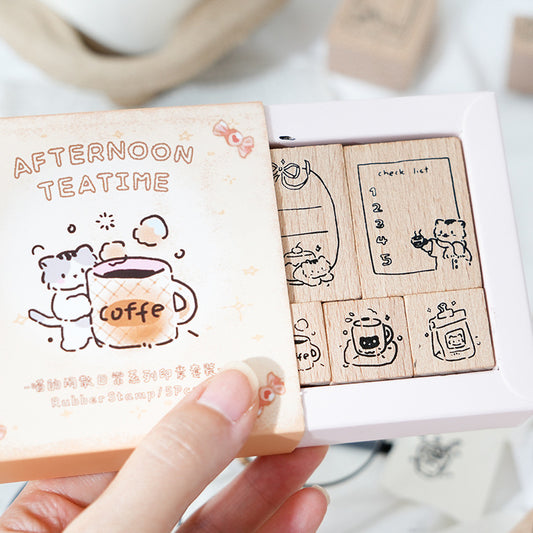 2 Pcs Cat Theme Wooden Stamp Set MXSRC