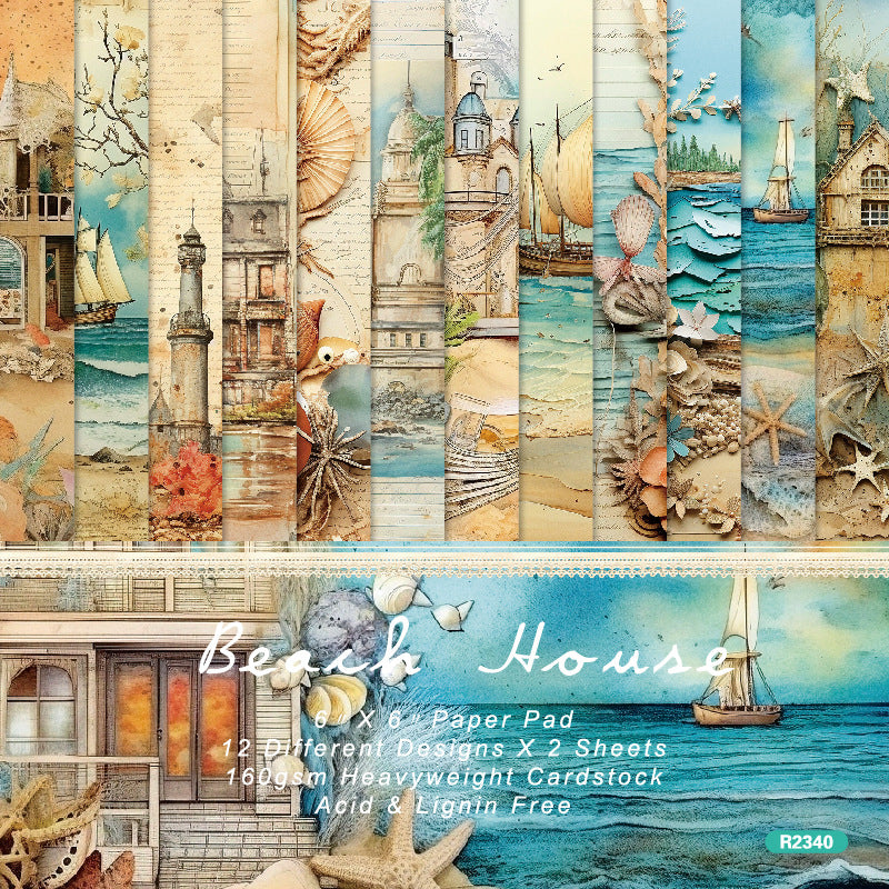 6 inch Beach House Scrapbook Paper Pad SKP340
