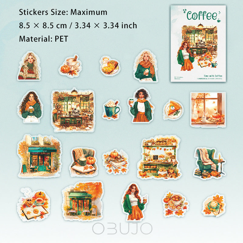 20 Pcs Autumn Coffee PET Stickers YKFSG