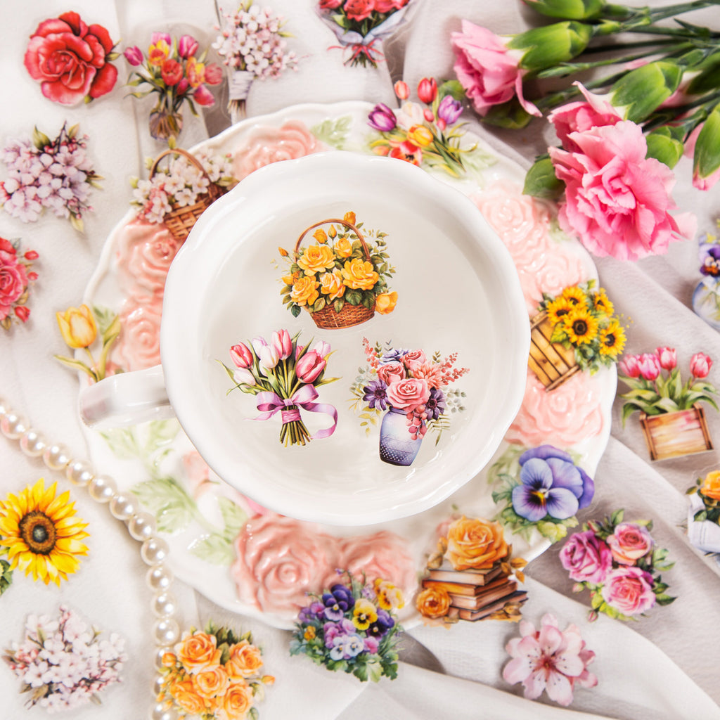 50 Pcs PET Flower Stickers HYZL