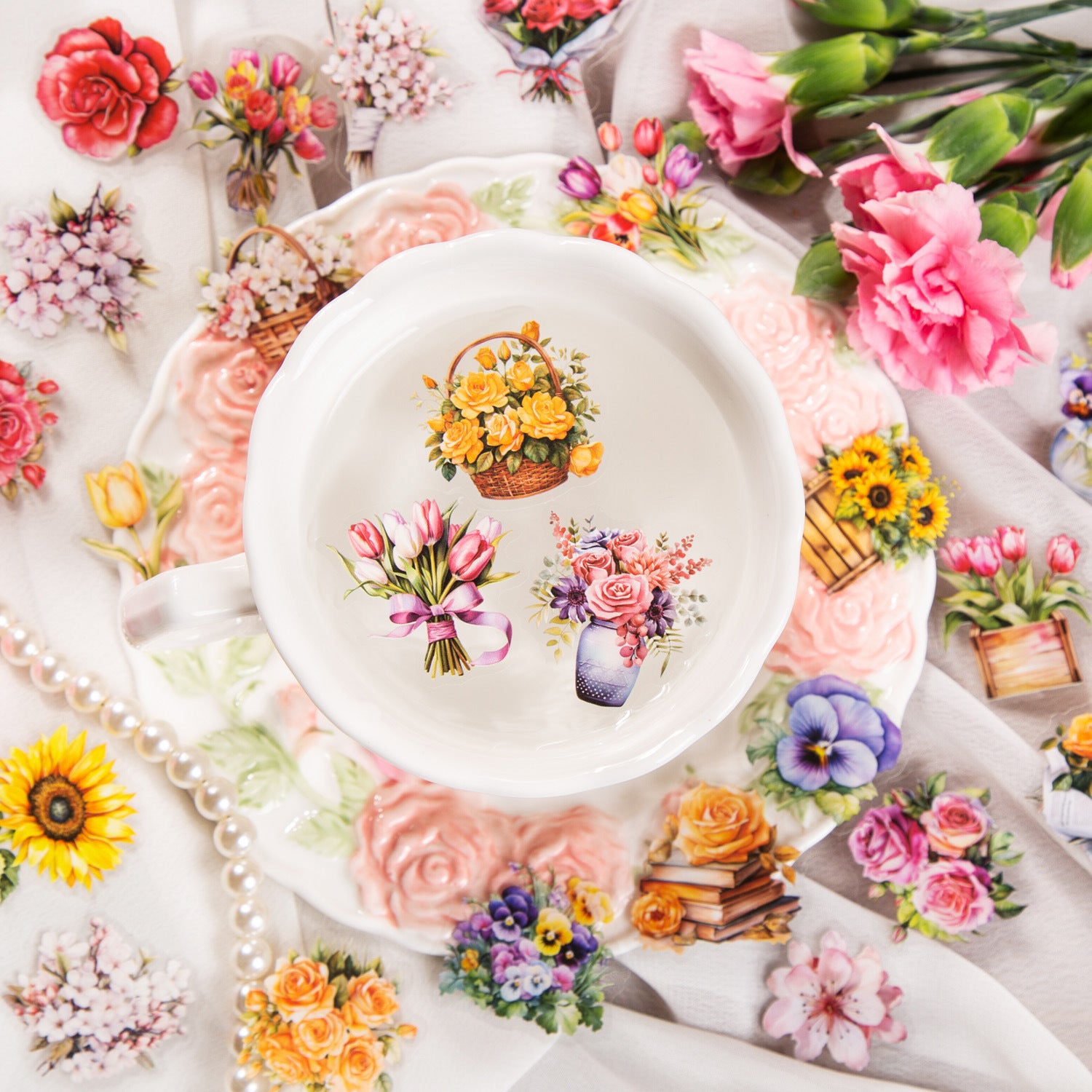 50 Pcs PET Flower Stickers HYZL