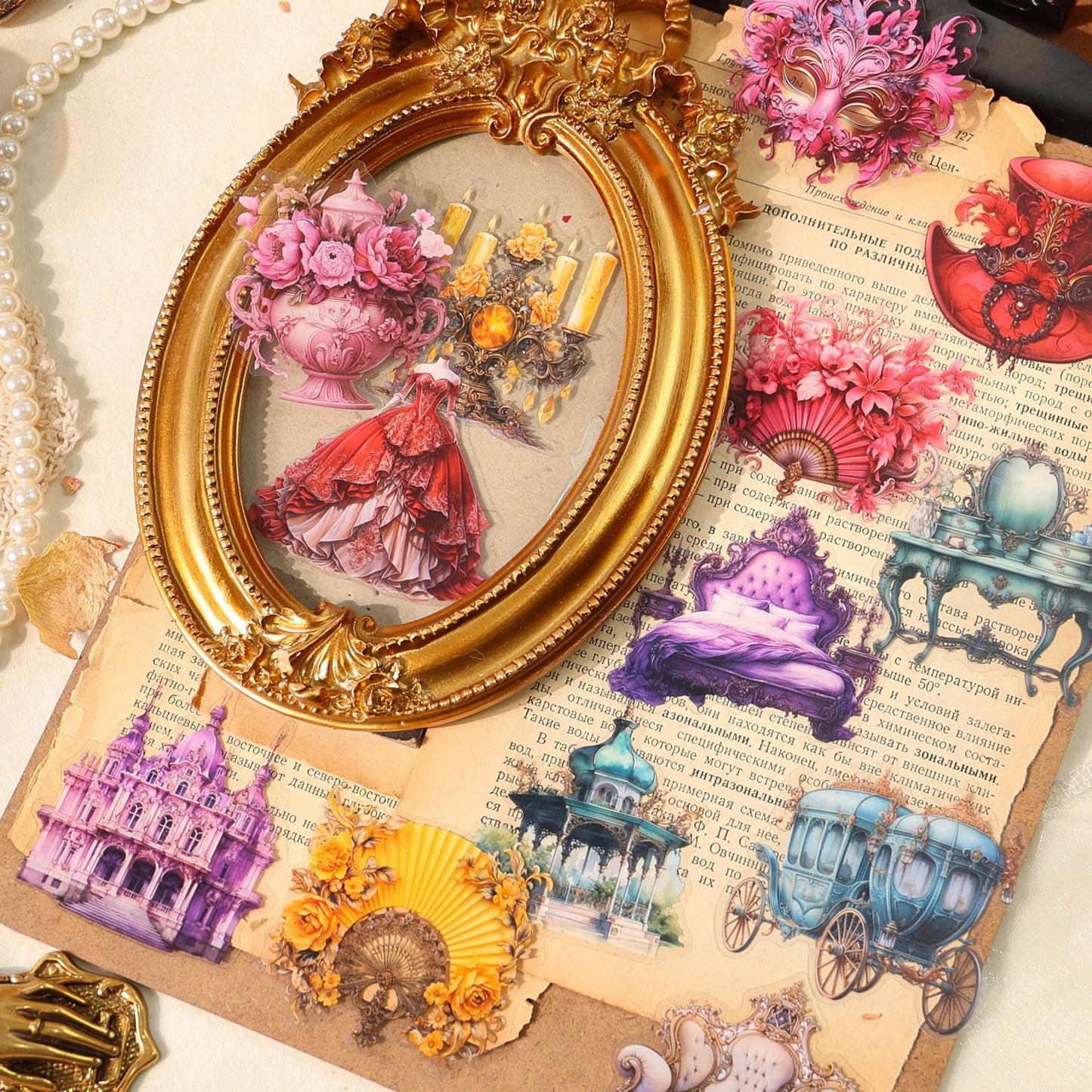 30 Pcs Baroque Themed PET Stickers BLKWH