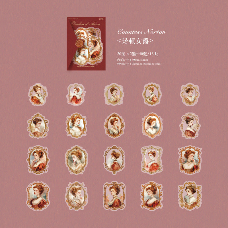40 Pcs Vintage Lady PET Stickers FGXXH
