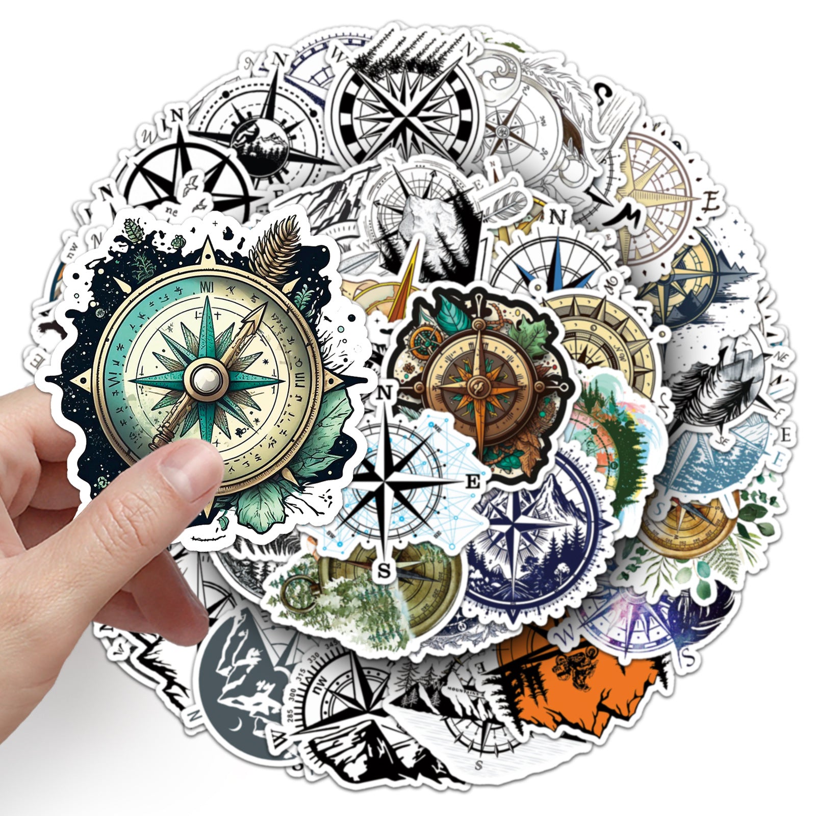 50Pcs Travel Compass Vinyl Stickers TRV21