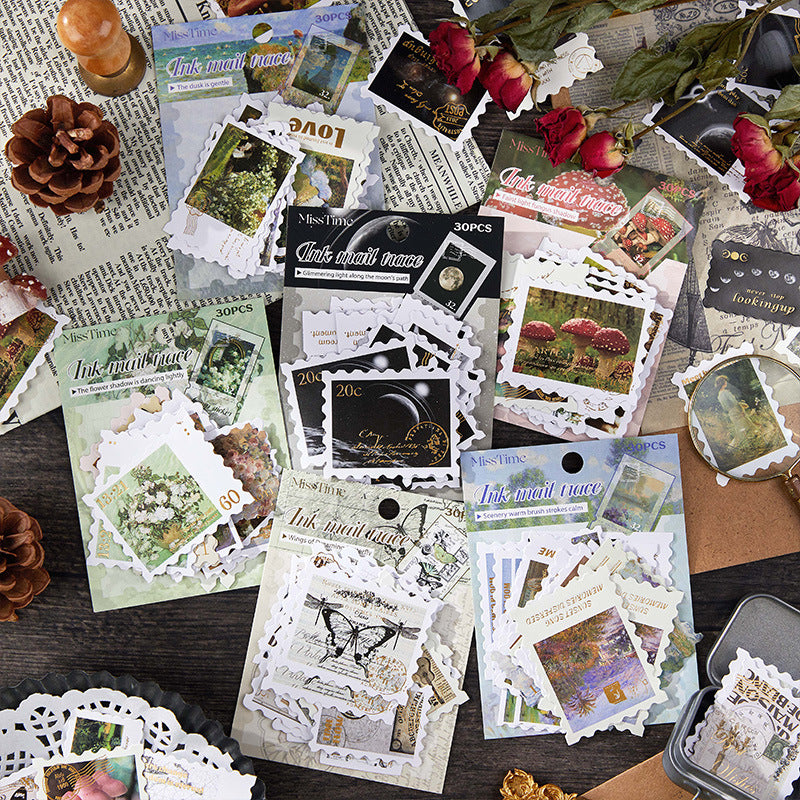 30 Pcs Botanical Postage Stamp Stickers MCYJ