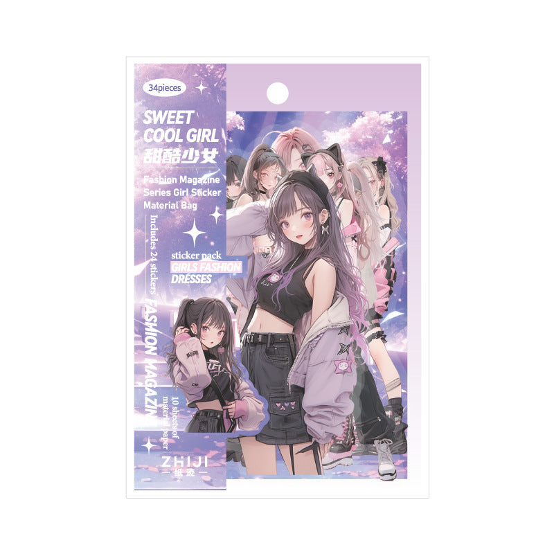 34 Pcs Urban Girl Stickers and Journal Paper Kit SSZZ