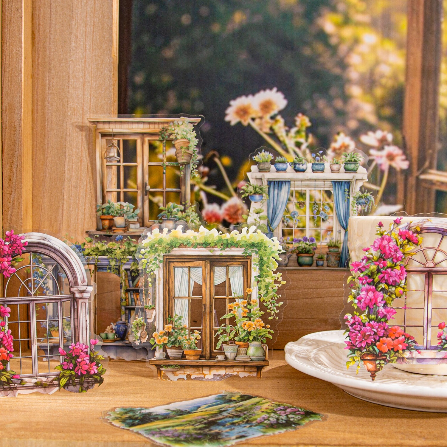 10 Pcs Windows Garden PET Stickers SJCJ