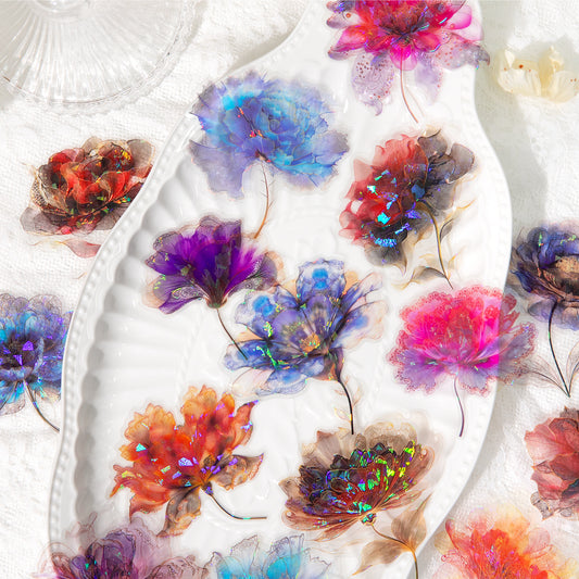 12 Pcs Fantasy Flower PET Stickers HJMX