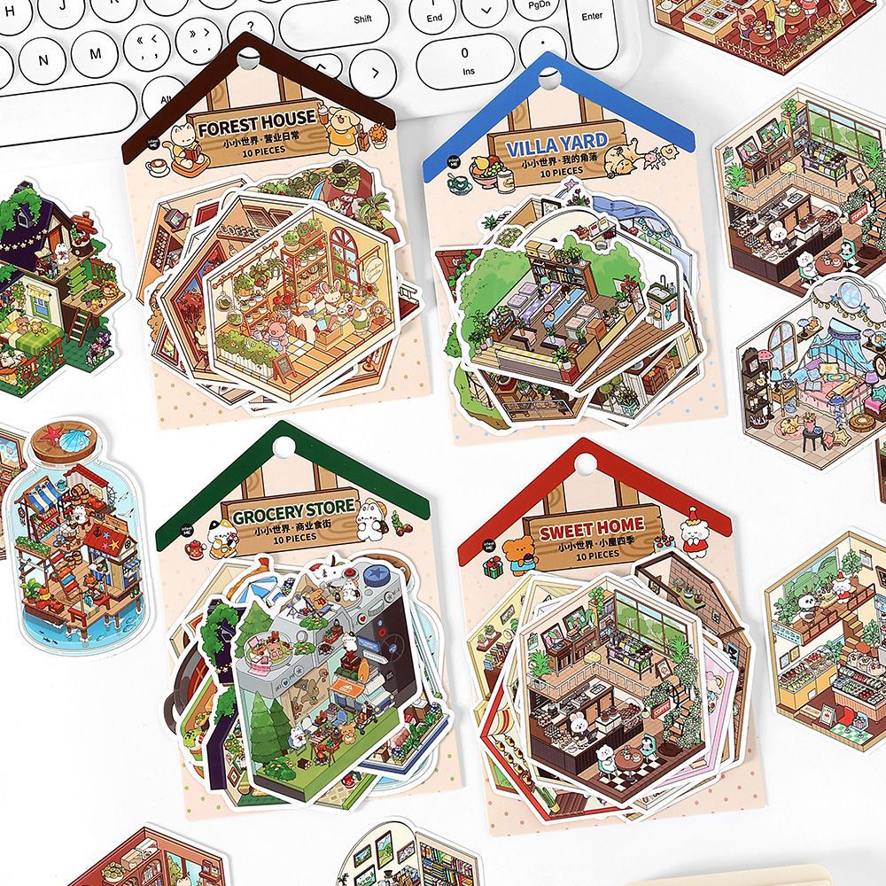 10 Pcs 3D Scene DIY PET Stickers Set XXSJ