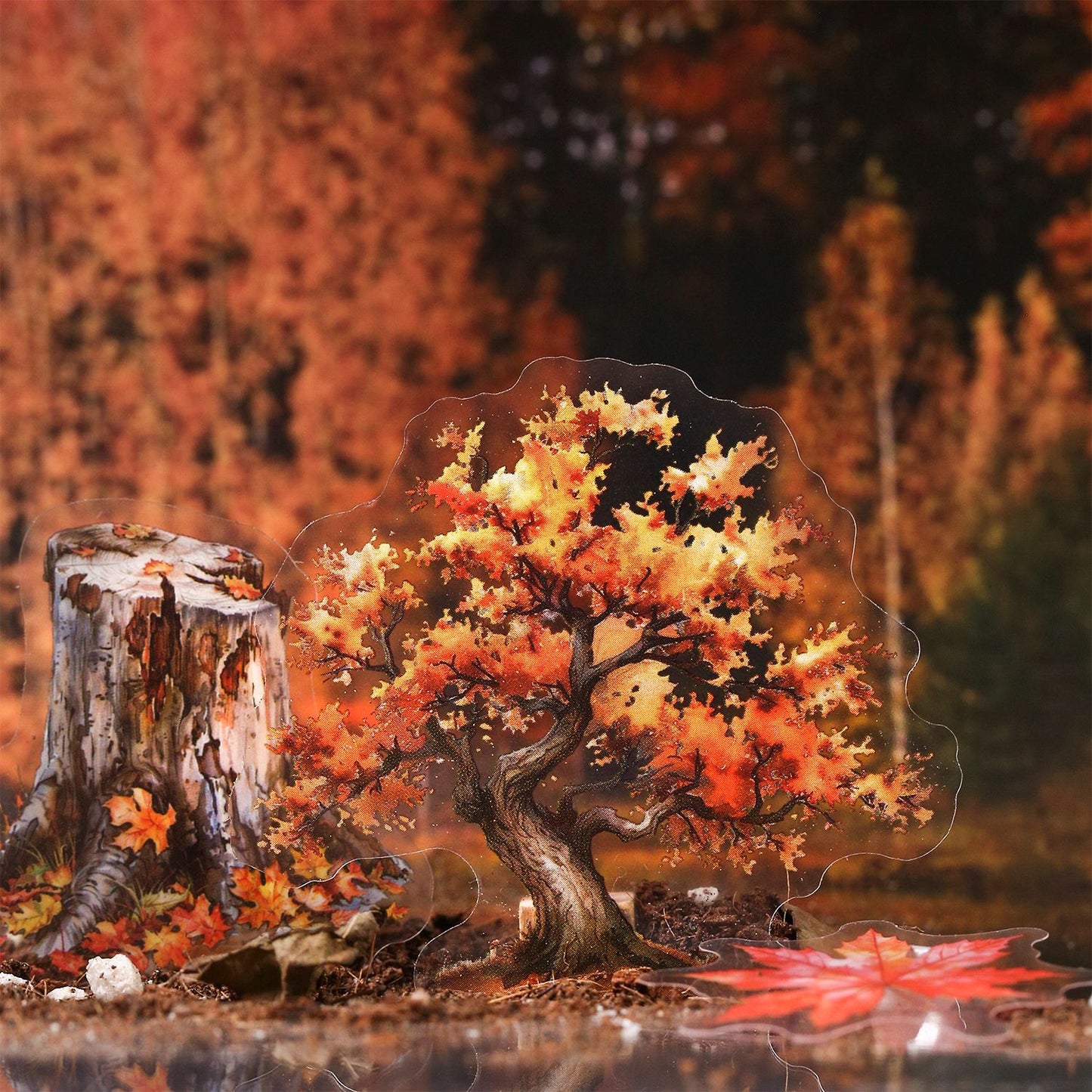 50 Pcs Seasonal Tree Leaf PET Stickers SDSJ