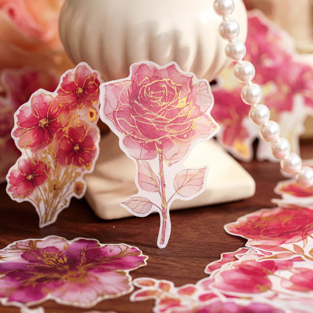 30 Pcs Gold Foil Flower Washi Stickers FHLJ