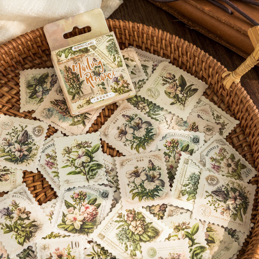45 Pcs White Flower Postage Stamp Stickers YJLM