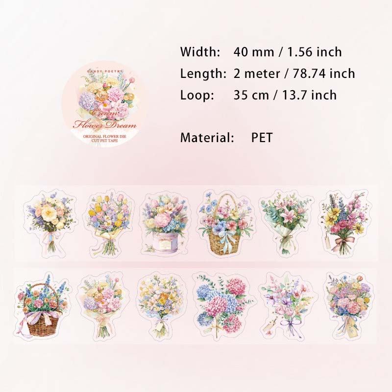 1 Roll Flower Bouquet PET Stickers Tape LMHS