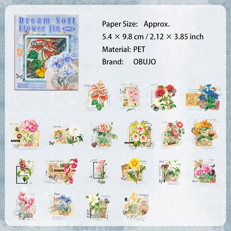 20 Pcs Flower Collage PET Stickers CJHY