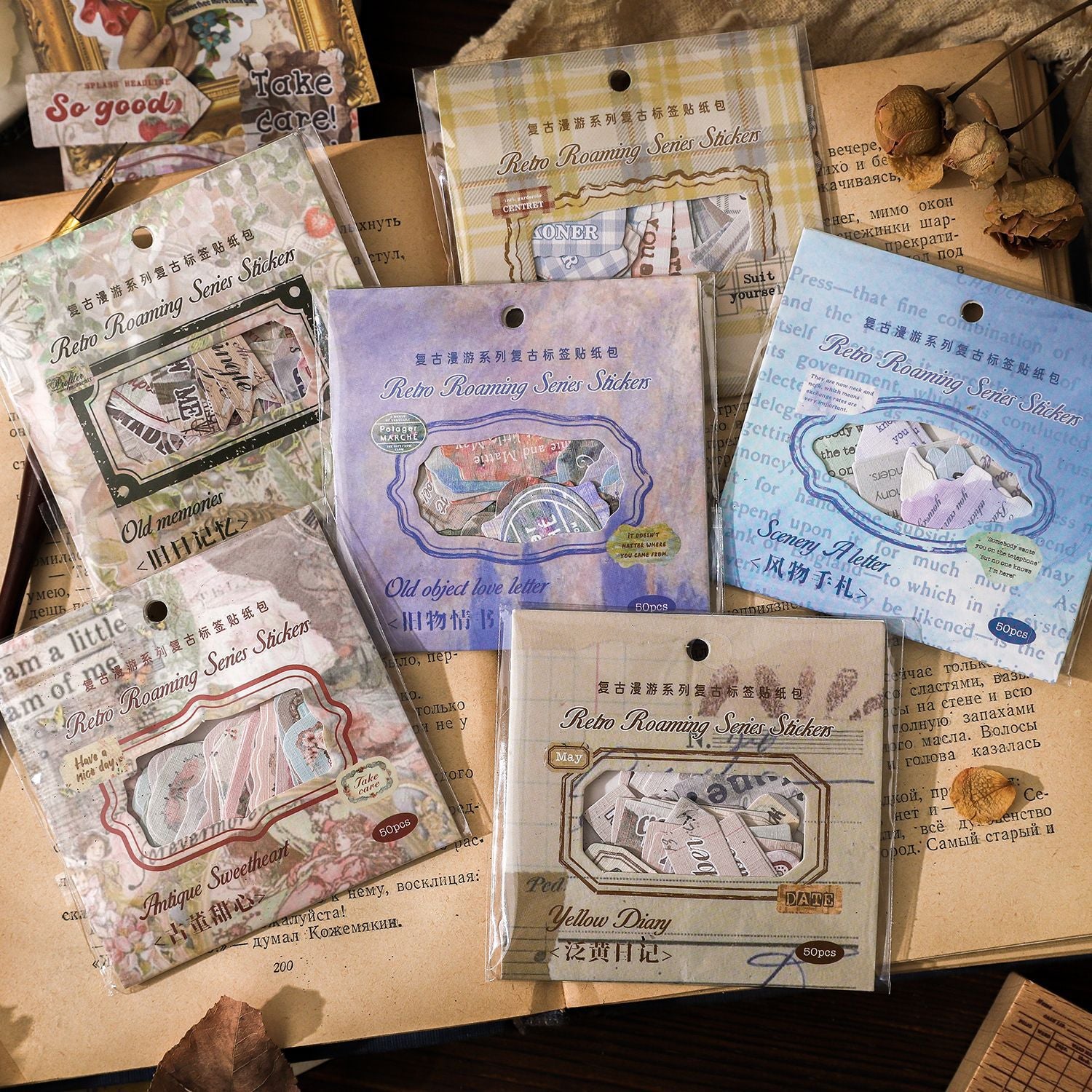 50 Pcs Vintage Words Stickers FGMY