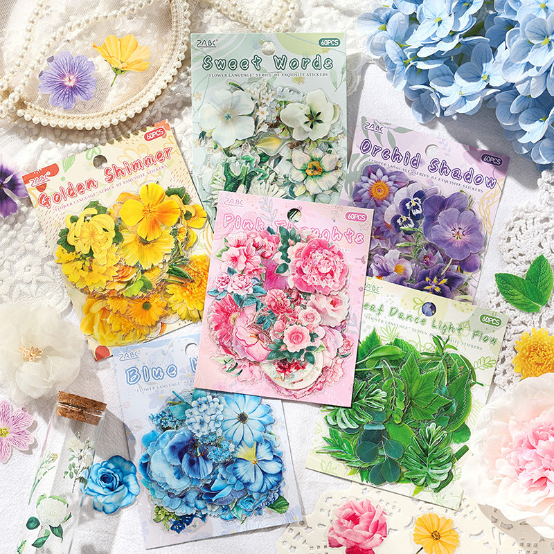 60 Pcs Leaf Flower PET Stickers YRHY
