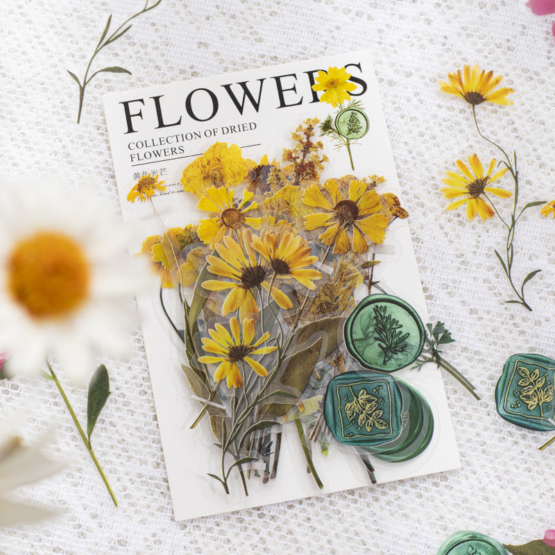 40 Pcs Vintage Pressed Flower Wax Seal Stickers- Yellow