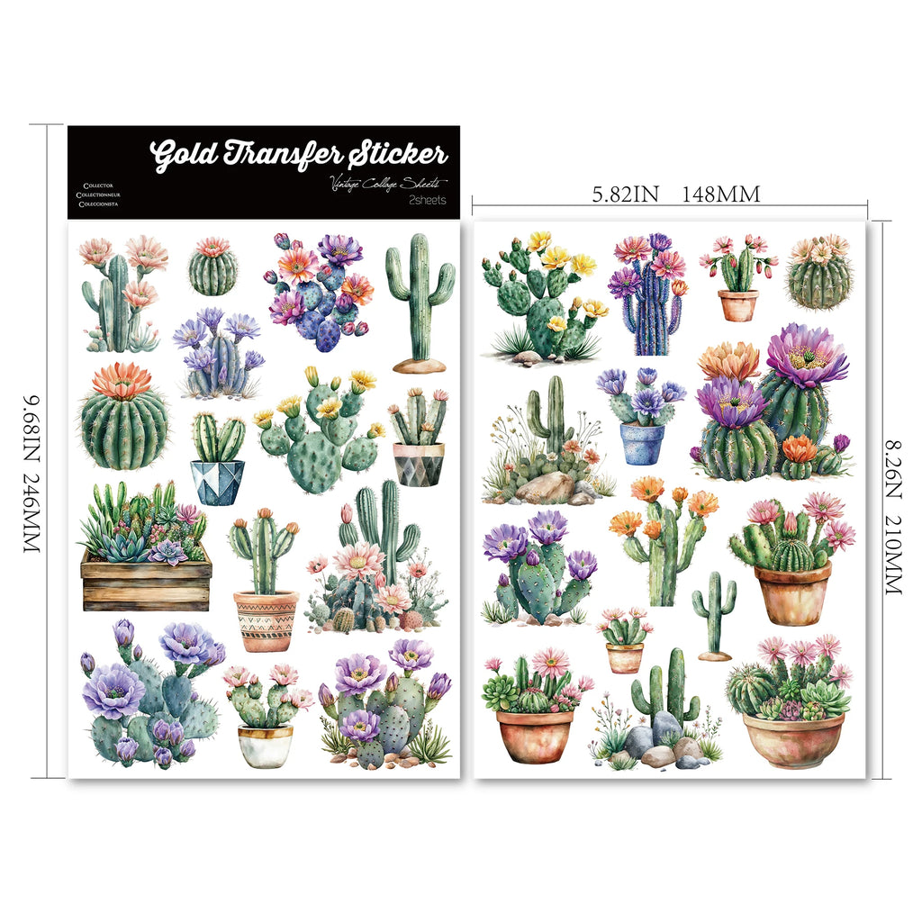 2 Sheets Waterproof Rub on Stickers - Cactus