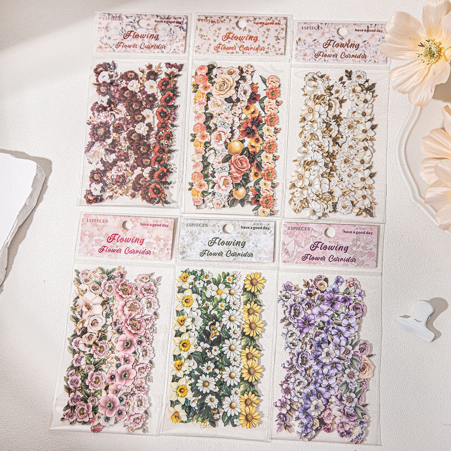 15 Pcs Vintage Flower Stickers LGHL
